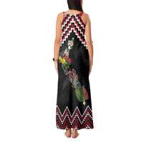 New Zealand Christmas Taniko Poutama Tank Maxi Dress Flora Map with Birds - Polynesian Pride