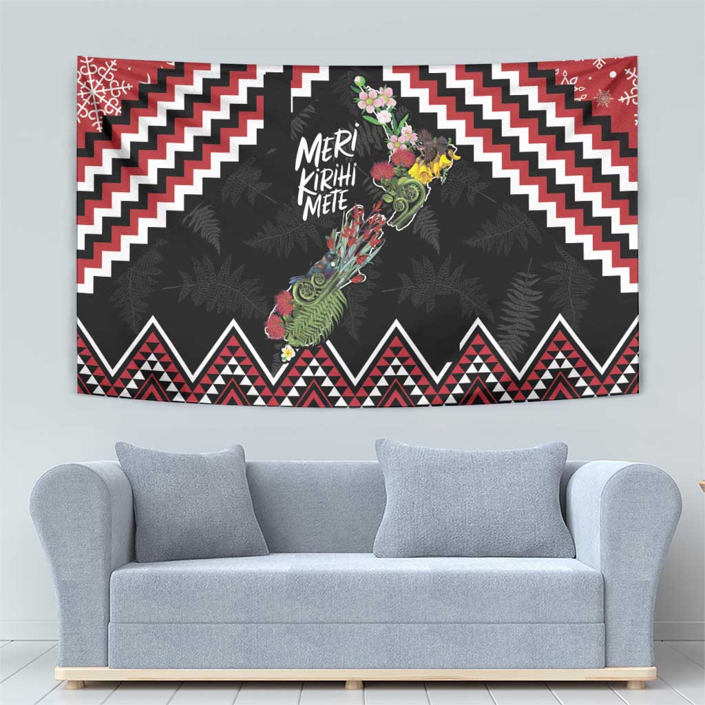 New Zealand Christmas Taniko Poutama Tapestry Flora Map with Birds - Polynesian Pride