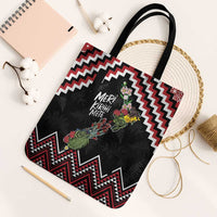 New Zealand Christmas Taniko Poutama Tote Bag Flora Map with Birds - Polynesian Pride