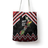 New Zealand Christmas Taniko Poutama Tote Bag Flora Map with Birds - Polynesian Pride