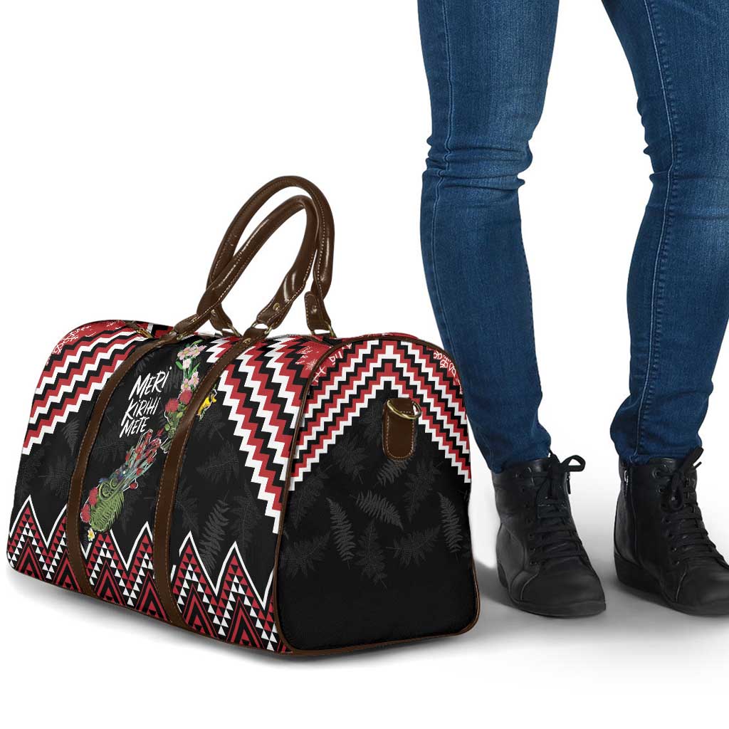 New Zealand Christmas Taniko Poutama Travel Bag Flora Map with Birds - Polynesian Pride