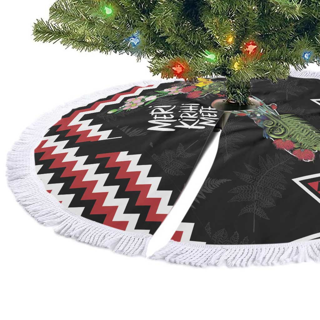 New Zealand Christmas Taniko Poutama Tree Skirt Flora Map with Birds - Polynesian Pride