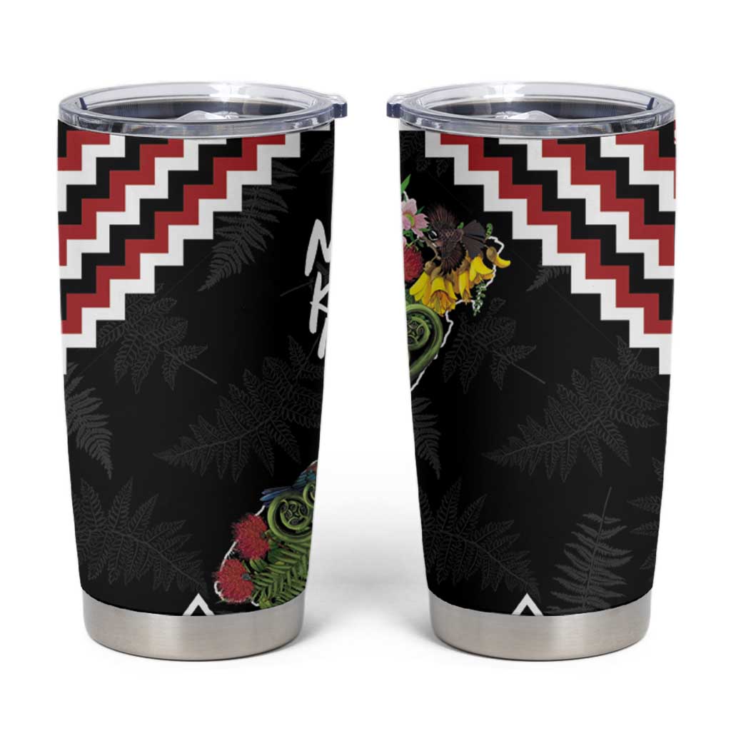 New Zealand Christmas Taniko Poutama Tumbler Cup Flora Map with Birds - Polynesian Pride