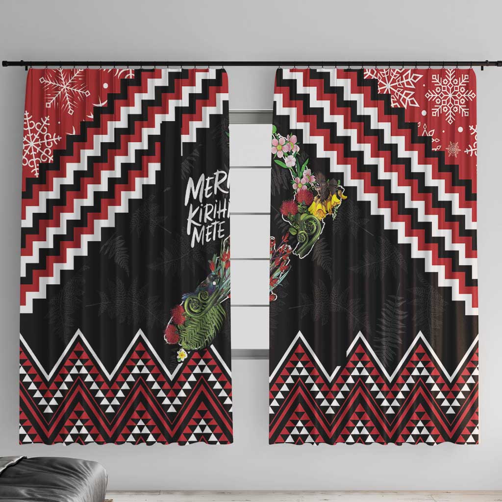 New Zealand Christmas Taniko Poutama Window Curtain Flora Map with Birds - Polynesian Pride