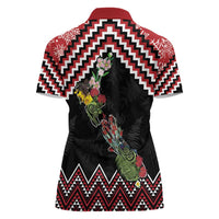 New Zealand Christmas Taniko Poutama Women Polo Shirt Flora Map with Birds - Polynesian Pride