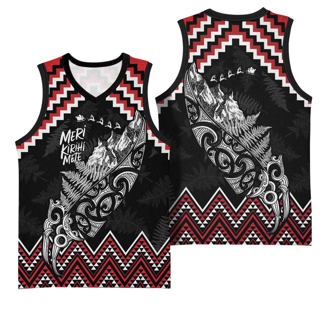 New Zealand Christmas Taniko Poutama Basketball Jersey Mountainscape Maori Fern - Polynesian Pride