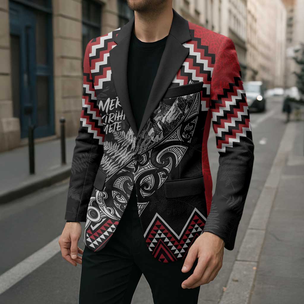 New Zealand Christmas Taniko Poutama Blazer Mountainscape Maori Fern - Polynesian Pride