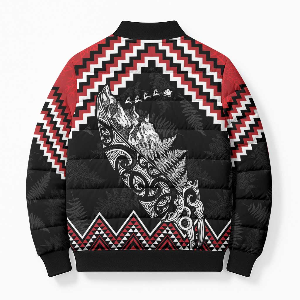 New Zealand Christmas Taniko Poutama Bomber Puffer Jacket Mountainscape Maori Fern - Polynesian Pride