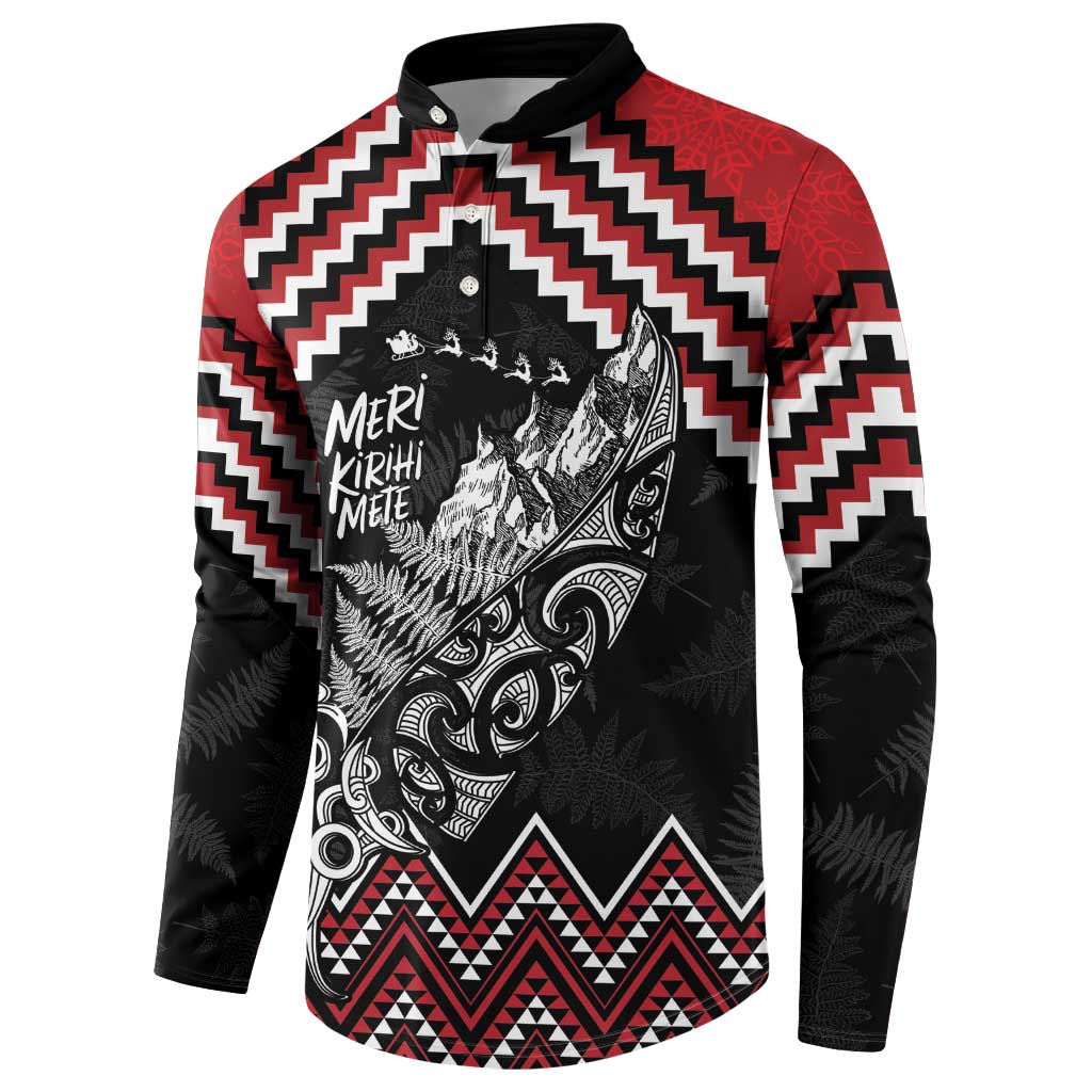 New Zealand Christmas Taniko Poutama Button Sweatshirt Mountainscape Maori Fern - Polynesian Pride