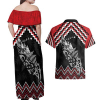 New Zealand Christmas Taniko Poutama Couples Matching Off Shoulder Maxi Dress and Hawaiian Shirt Mountainscape Maori Fern - Polynesian Pride