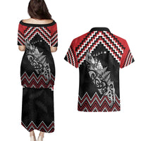 New Zealand Christmas Taniko Poutama Couples Matching Puletasi and Hawaiian Shirt Mountainscape Maori Fern - Polynesian Pride