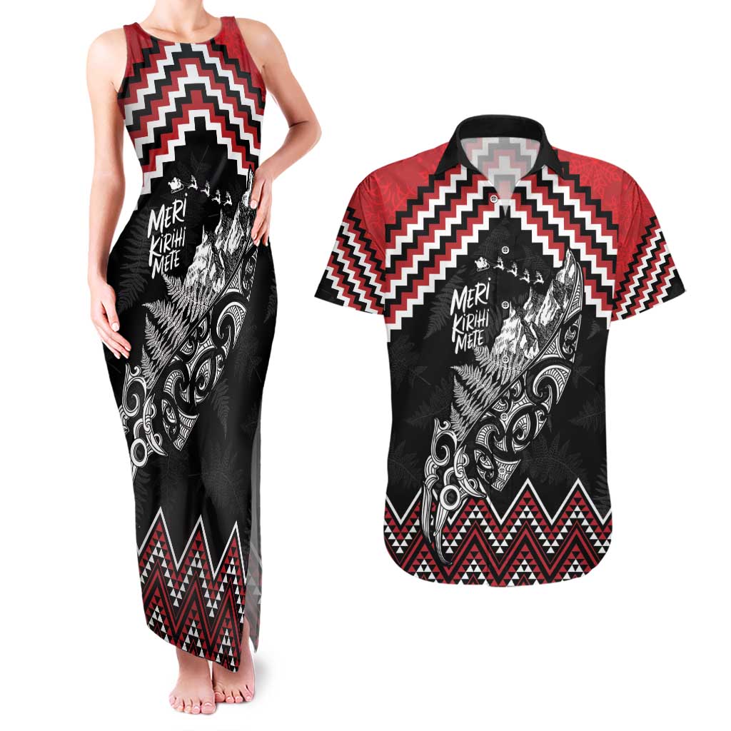 New Zealand Christmas Taniko Poutama Couples Matching Tank Maxi Dress and Hawaiian Shirt Mountainscape Maori Fern - Polynesian Pride