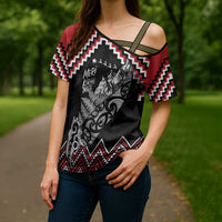 New Zealand Christmas Taniko Poutama Cross Shoulder Shirt Mountainscape Maori Fern - Polynesian Pride