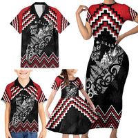 New Zealand Christmas Taniko Poutama Family Matching Short Sleeve Bodycon Dress and Hawaiian Shirt Mountainscape Maori Fern - Polynesian Pride