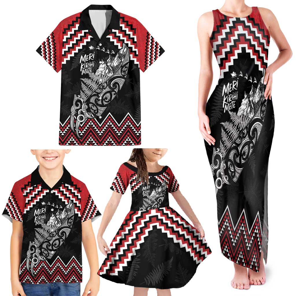 New Zealand Christmas Taniko Poutama Family Matching Tank Maxi Dress and Hawaiian Shirt Mountainscape Maori Fern - Polynesian Pride