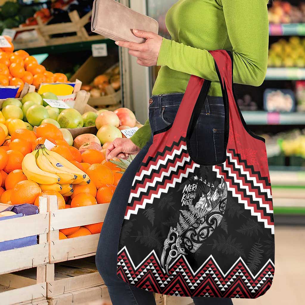 New Zealand Christmas Taniko Poutama Grocery Bag Mountainscape Maori Fern - Polynesian Pride