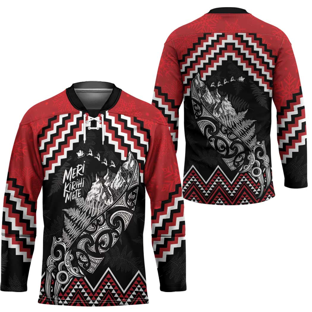 New Zealand Christmas Taniko Poutama Hockey Jersey Mountainscape Maori Fern - Polynesian Pride