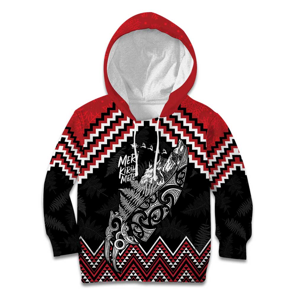 New Zealand Christmas Taniko Poutama Kid Hoodie Mountainscape Maori Fern - Polynesian Pride