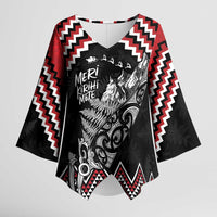 New Zealand Christmas Taniko Poutama Kimono Sleeve Blouse Mountainscape Maori Fern - Polynesian Pride