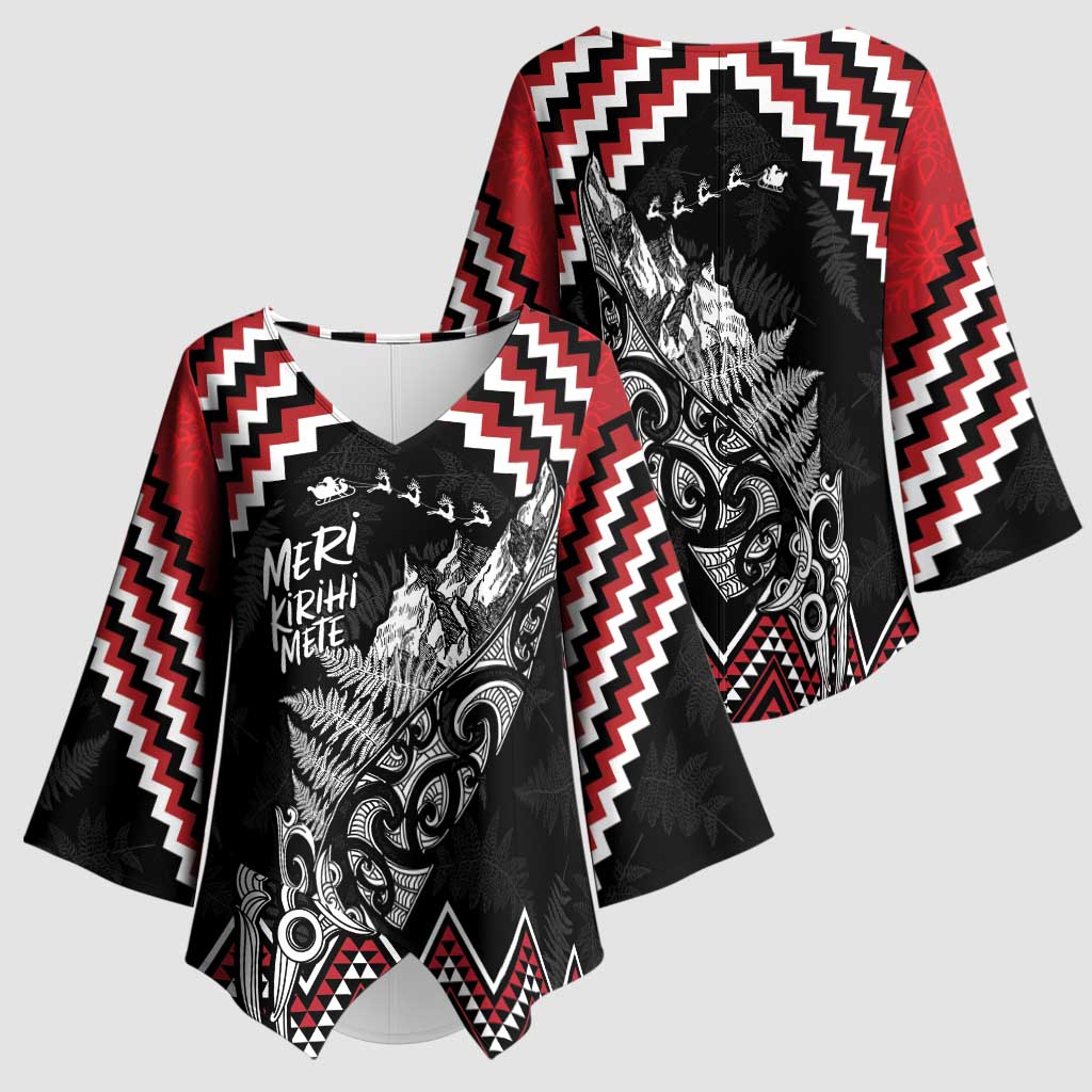 New Zealand Christmas Taniko Poutama Kimono Sleeve Blouse Mountainscape Maori Fern - Polynesian Pride