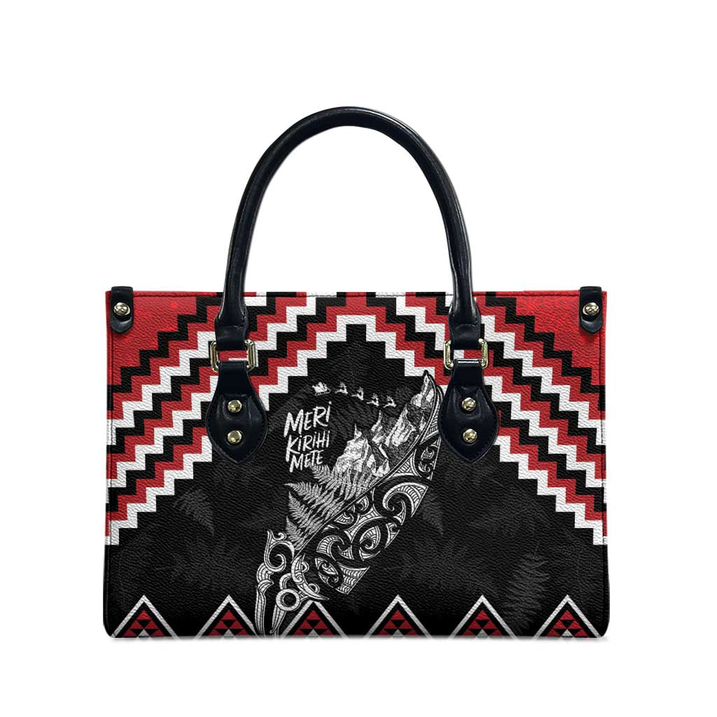 New Zealand Christmas Taniko Poutama Leather Bag Mountainscape Maori Fern - Polynesian Pride