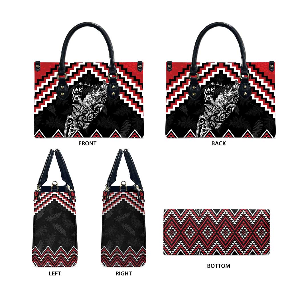 New Zealand Christmas Taniko Poutama Leather Bag Mountainscape Maori Fern - Polynesian Pride