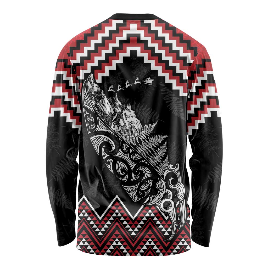 New Zealand Christmas Taniko Poutama Long Sleeve Shirt Mountainscape Maori Fern - Polynesian Pride