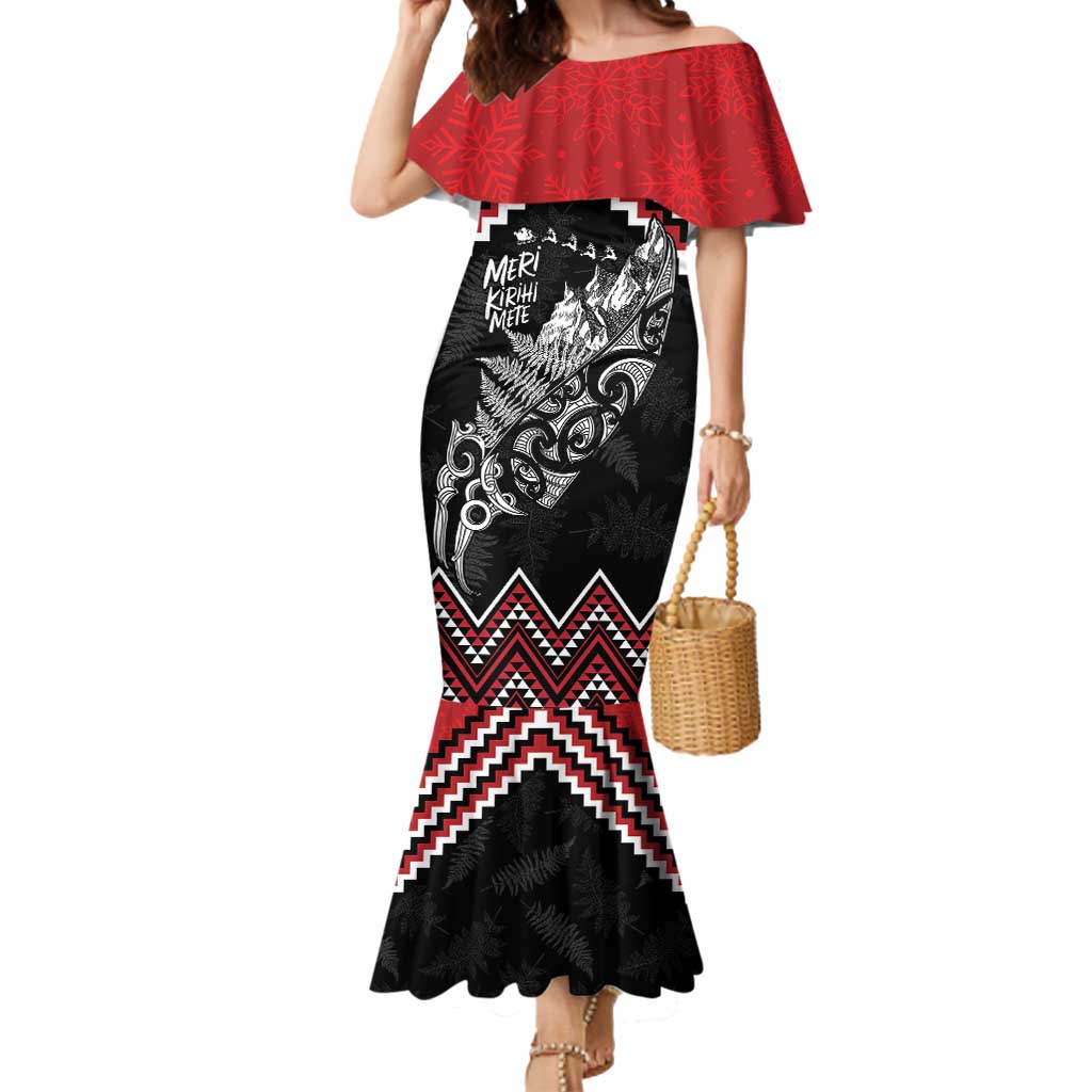 New Zealand Christmas Taniko Poutama Mermaid Dress Mountainscape Maori Fern - Polynesian Pride