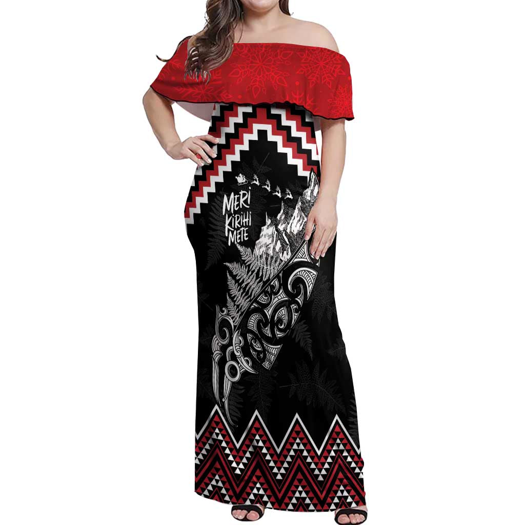 New Zealand Christmas Taniko Poutama Off Shoulder Maxi Dress Mountainscape Maori Fern - Polynesian Pride