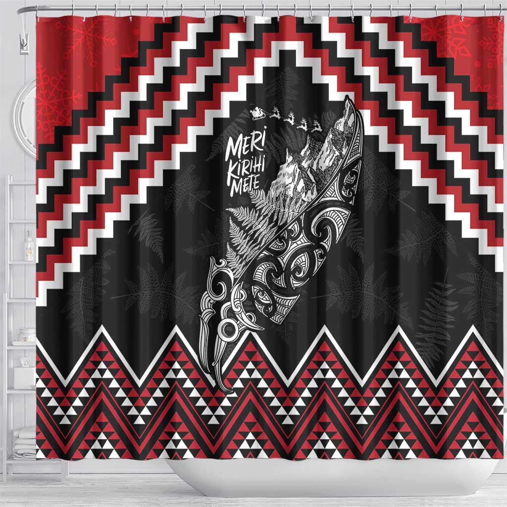 New Zealand Christmas Taniko Poutama Shower Curtain Mountainscape Maori Fern - Polynesian Pride