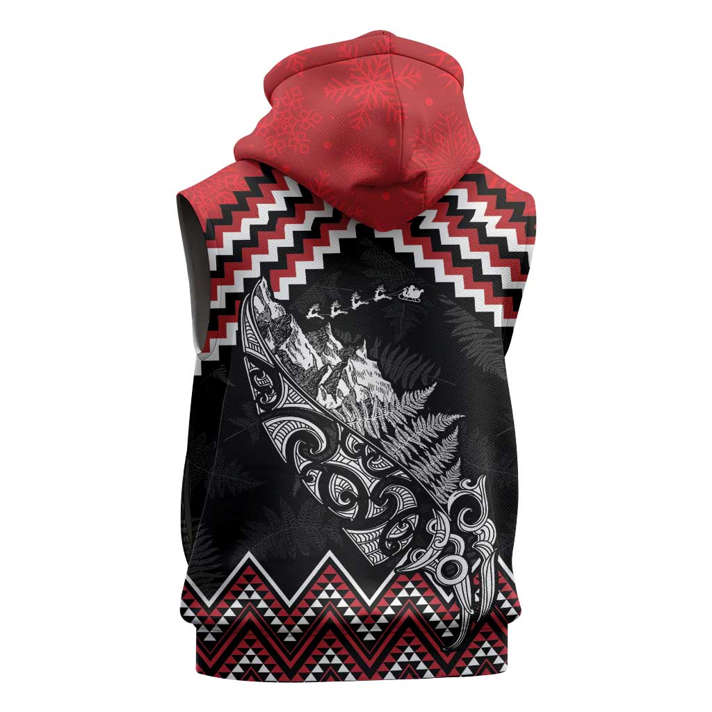 New Zealand Christmas Taniko Poutama Sleeveless Zip Hoodie Mountainscape Maori Fern - Polynesian Pride
