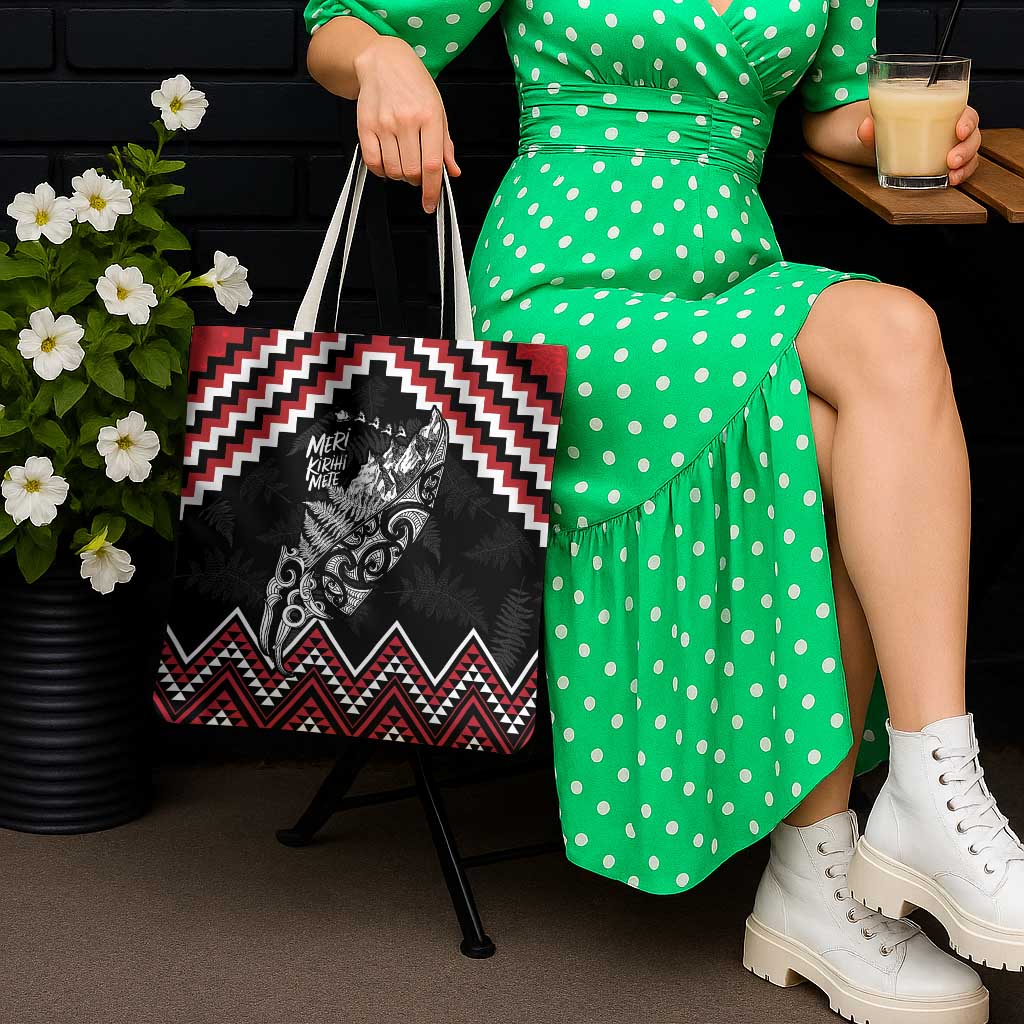 New Zealand Christmas Taniko Poutama Tote Bag Mountainscape Maori Fern - Polynesian Pride