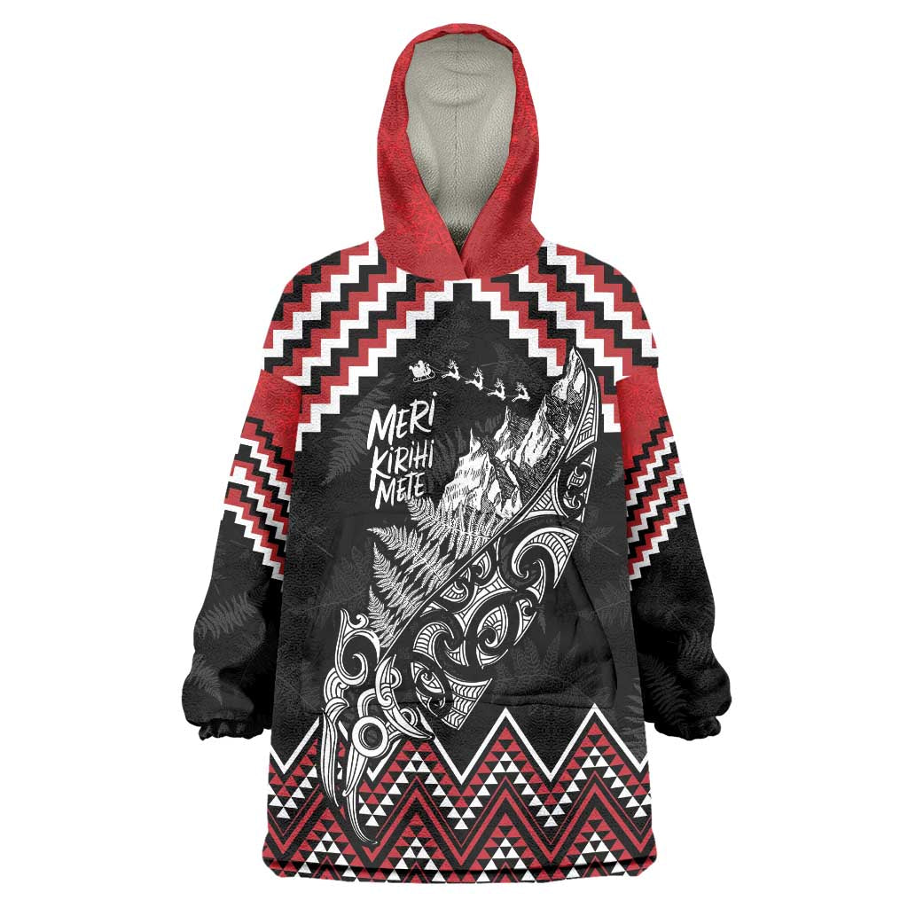 New Zealand Christmas Taniko Poutama Wearable Blanket Hoodie Mountainscape Maori Fern - Polynesian Pride