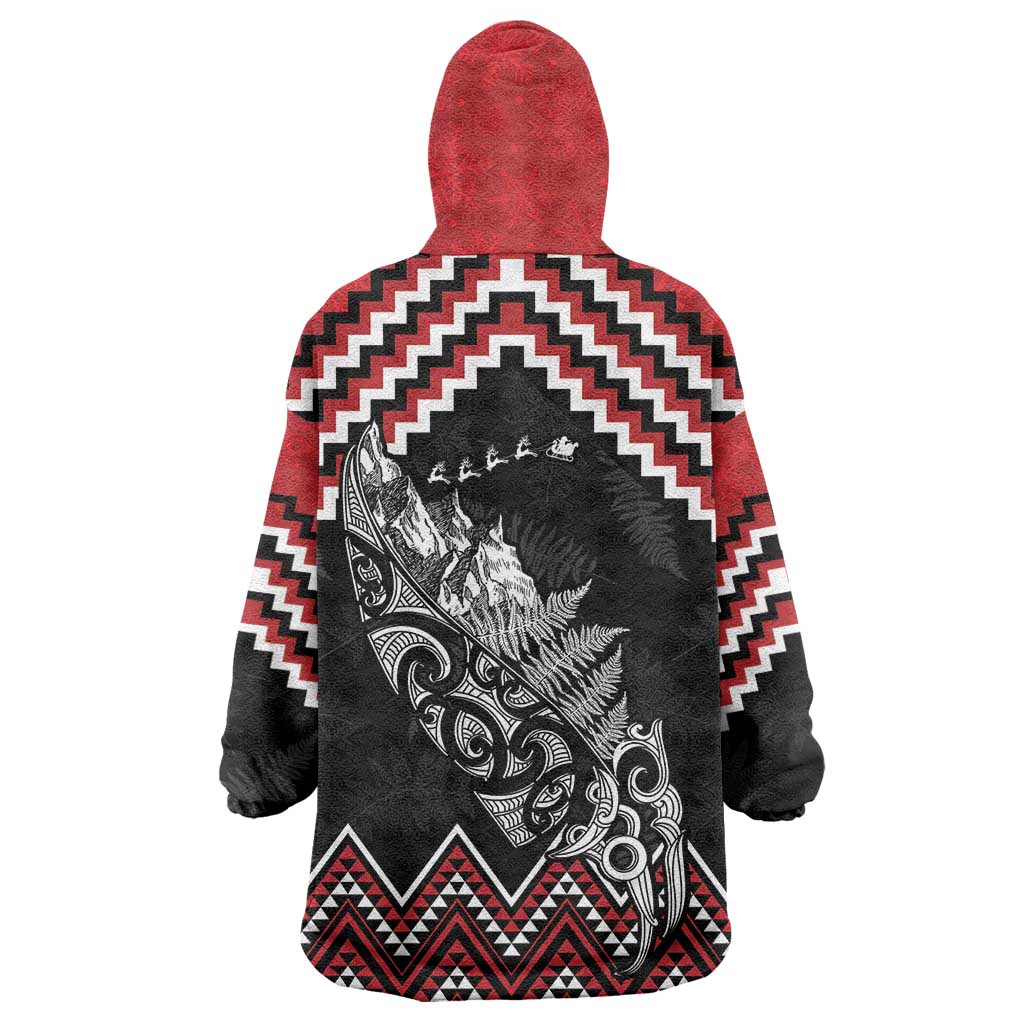 New Zealand Christmas Taniko Poutama Wearable Blanket Hoodie Mountainscape Maori Fern - Polynesian Pride