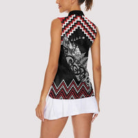 New Zealand Christmas Taniko Poutama Women Sleeveless Polo Shirt Mountainscape Maori Fern - Polynesian Pride