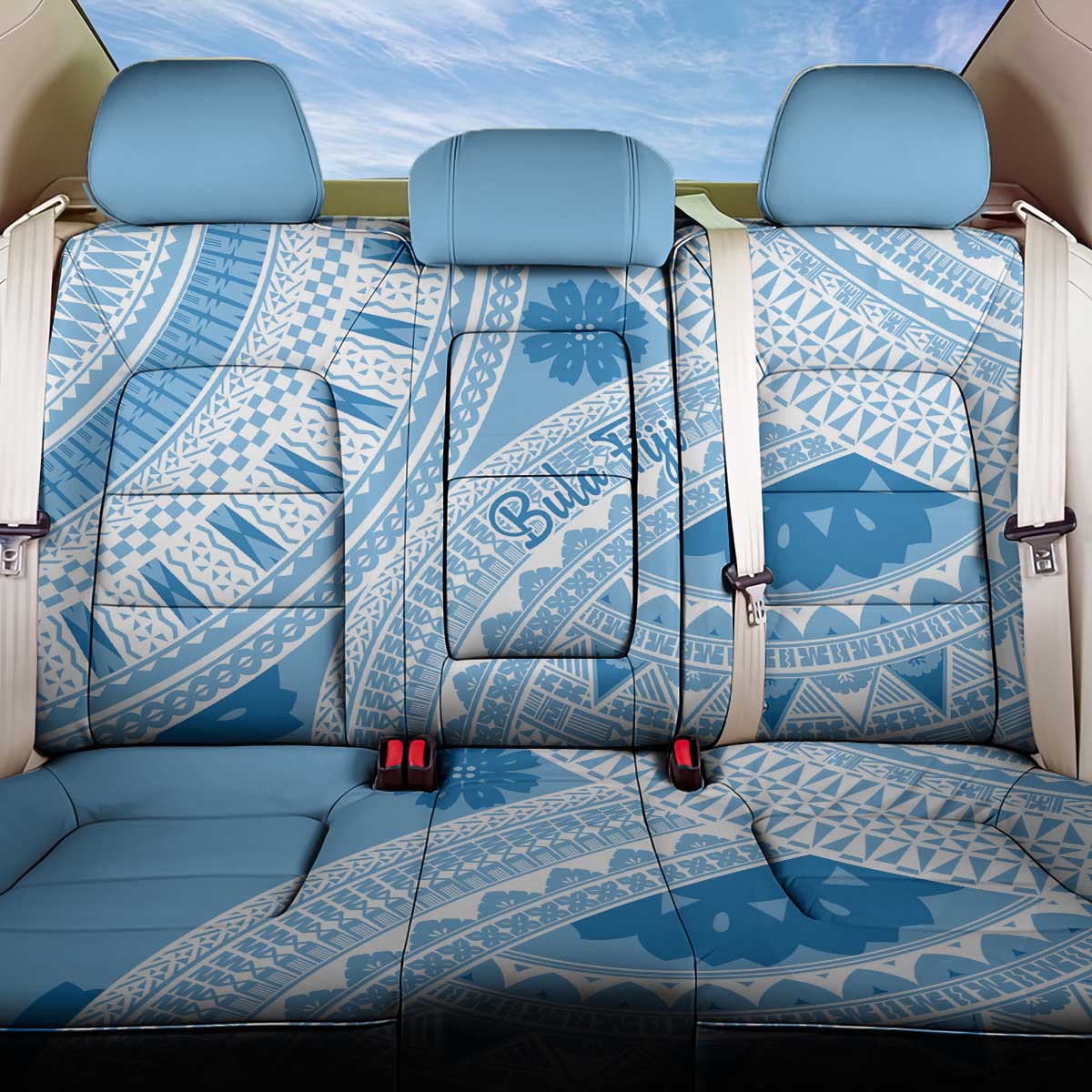 Bula Fiji Classic Masi Tapa Back Car Seat Cover Turquoise - Polynesian Pride