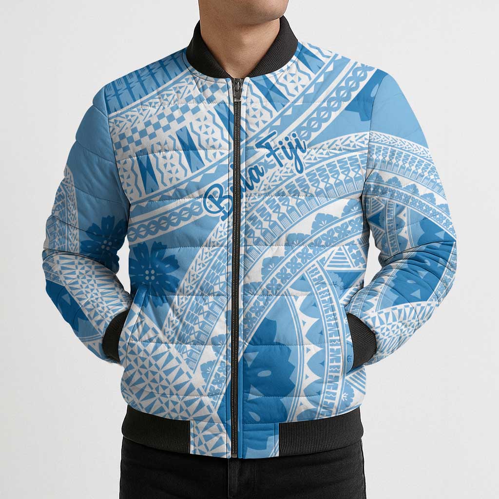 Bula Fiji Classic Masi Tapa Bomber Puffer Jacket Turquoise - Polynesian Pride