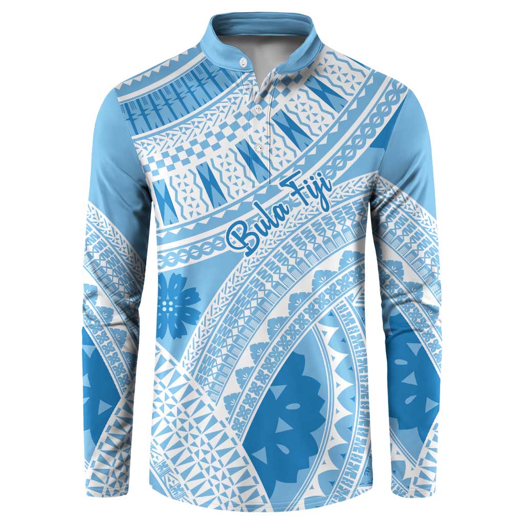 Bula Fiji Classic Masi Tapa Button Sweatshirt Turquoise - Polynesian Pride