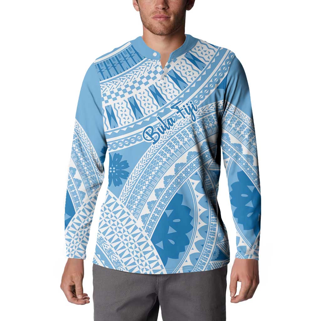 Bula Fiji Classic Masi Tapa Button Sweatshirt Turquoise - Polynesian Pride