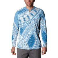 Bula Fiji Classic Masi Tapa Button Sweatshirt Turquoise - Polynesian Pride