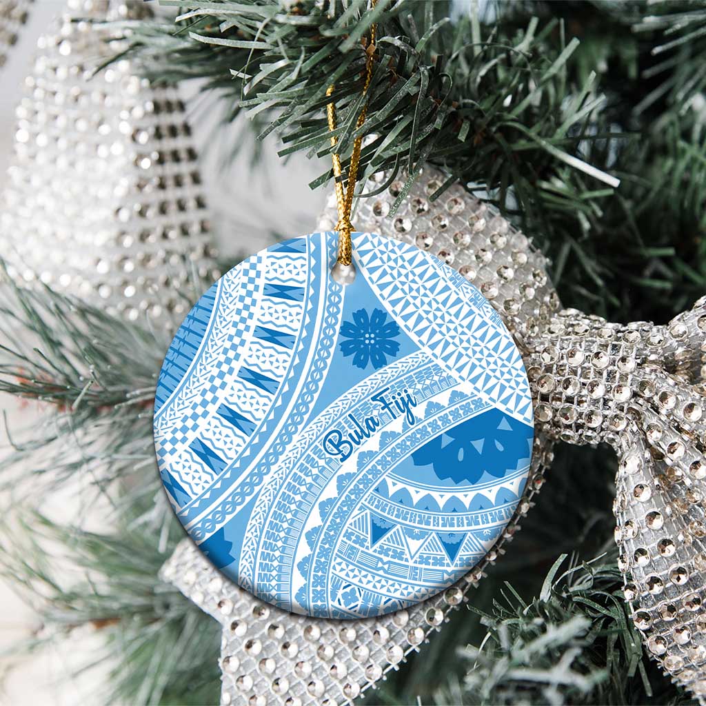 Bula Fiji Classic Masi Tapa Ceramic Ornament Turquoise - Polynesian Pride