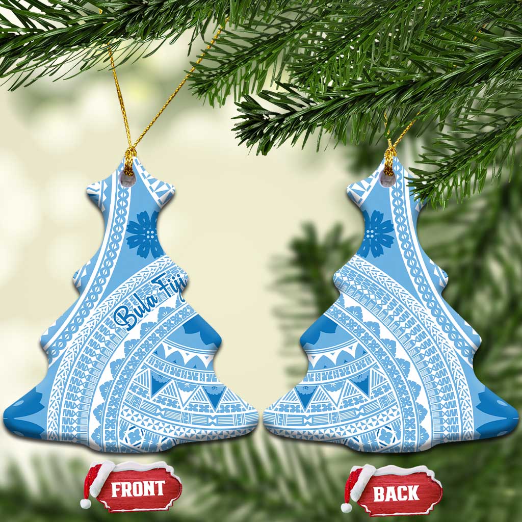 Bula Fiji Classic Masi Tapa Ceramic Ornament Turquoise - Polynesian Pride