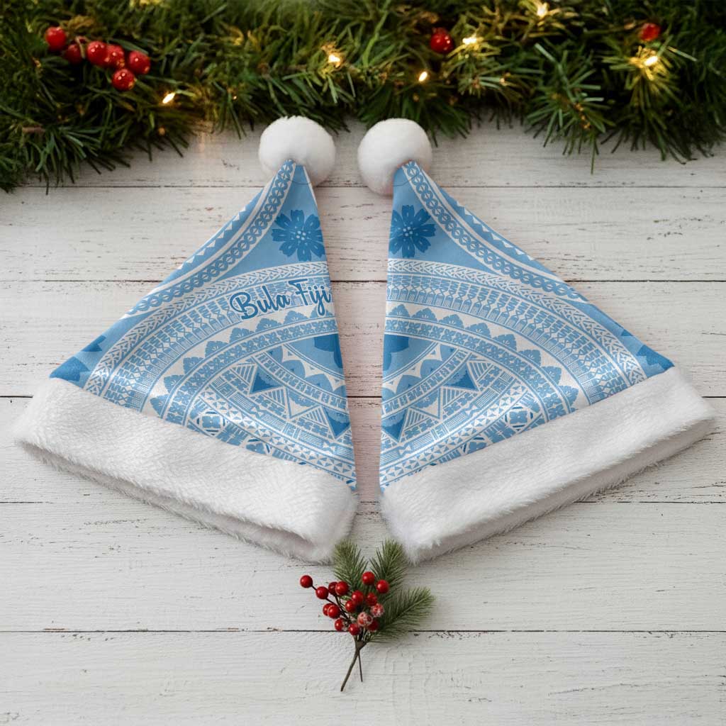 Bula Fiji Classic Masi Tapa Christmas Santa Hat Turquoise - Polynesian Pride