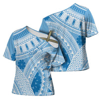 Bula Fiji Classic Masi Tapa Cross Shoulder Shirt Turquoise - Polynesian Pride