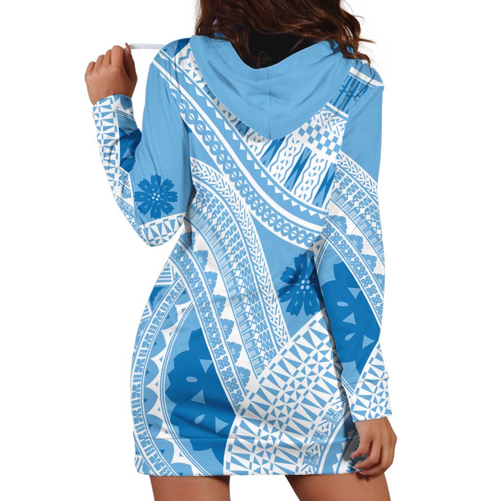 Bula Fiji Classic Masi Tapa Hoodie Dress Turquoise - Polynesian Pride