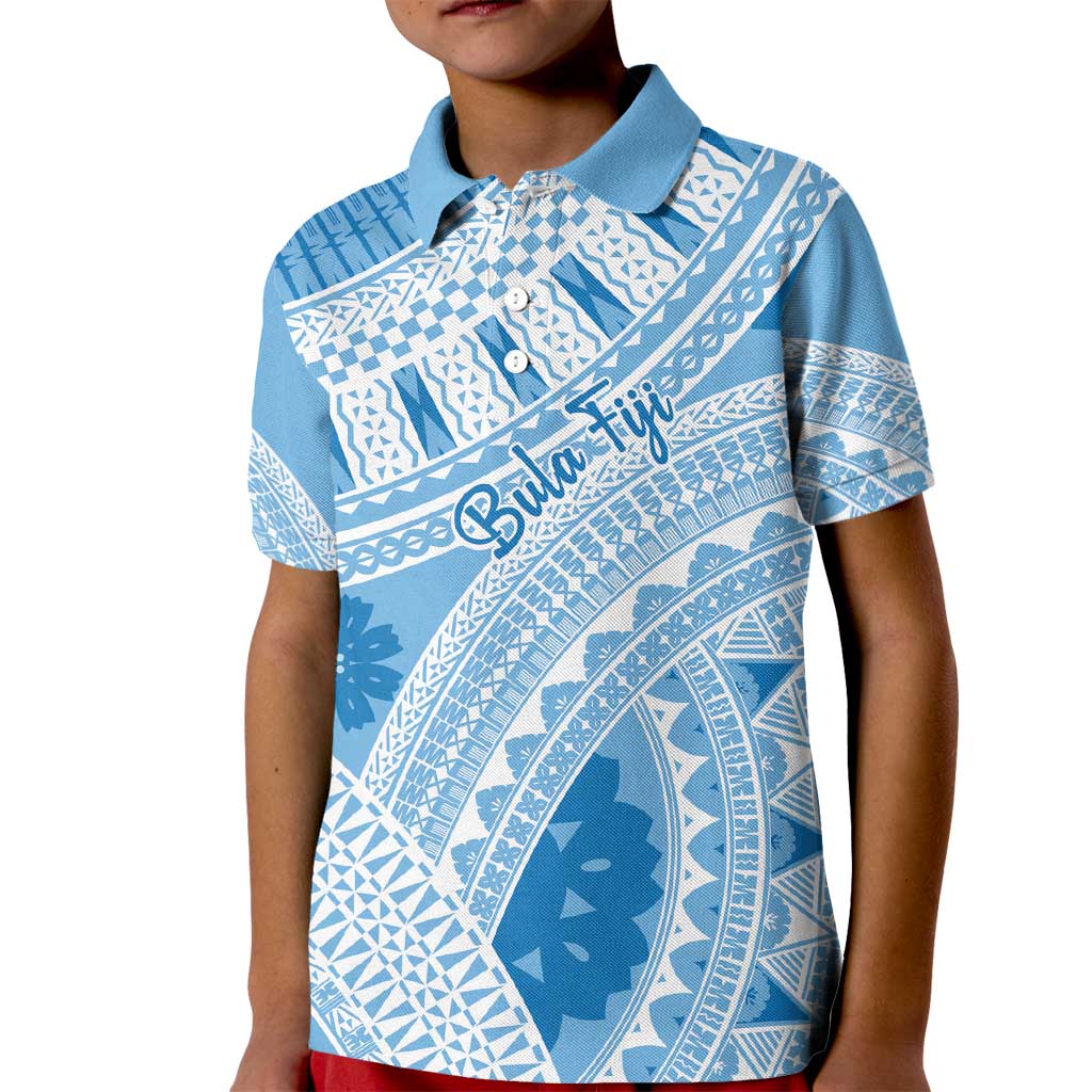 Bula Fiji Classic Masi Tapa Kid Polo Shirt Turquoise - Polynesian Pride