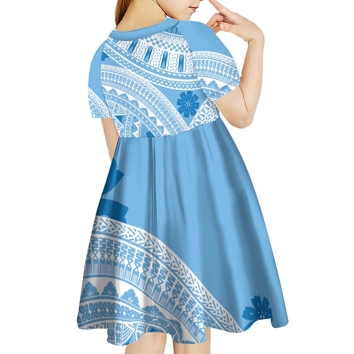 Bula Fiji Classic Masi Tapa Kid Short Sleeve Dress Turquoise - Polynesian Pride