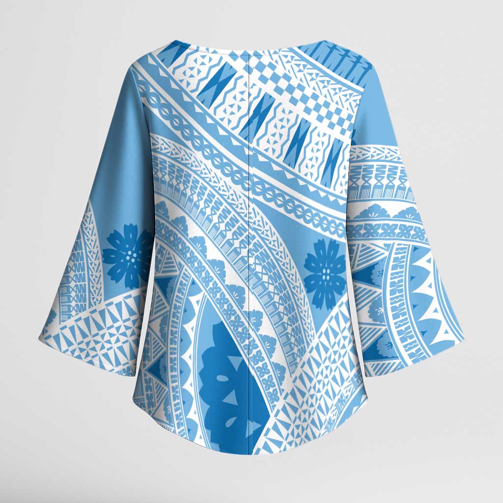 Bula Fiji Classic Masi Tapa Kimono Sleeve Blouse Turquoise - Polynesian Pride