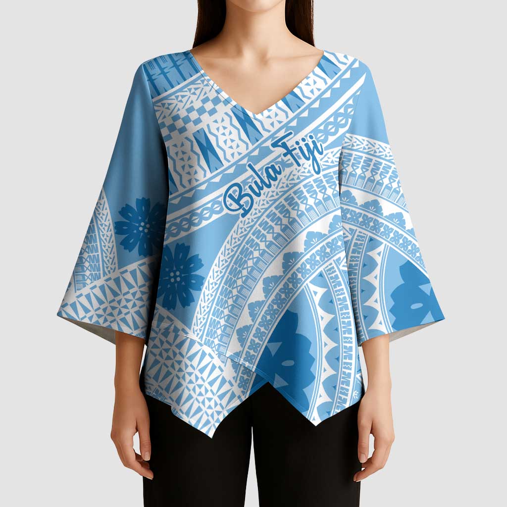 Bula Fiji Classic Masi Tapa Kimono Sleeve Blouse Turquoise - Polynesian Pride