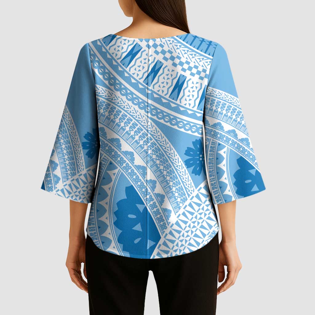 Bula Fiji Classic Masi Tapa Kimono Sleeve Blouse Turquoise - Polynesian Pride